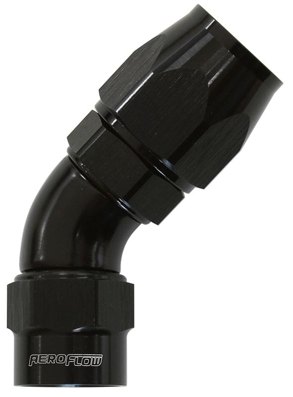 Aeroflow Performance Black Finish. Suits Kryptalon® Series Hose Aeroflow Kryptalon® Series Heavy Duty One Piece Swivel 45° Hose End -6AN AF7052-06 SR