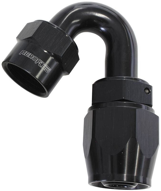 Aeroflow Performance Black Finish. Suits Kryptalon® Series Hose Aeroflow Kryptalon® Series Lightweight One Piece Swivel 150° Hose End -4AN AF7025-04 SR