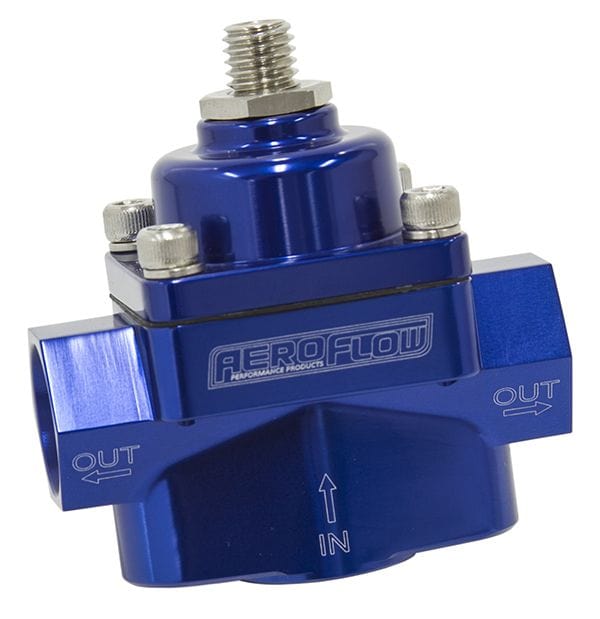 Aeroflow Performance Blue Finish. 1-4 psi Adjustable Aeroflow Billet 2-Port Fuel Pressure Regulator with 3/8" NPT Ports AF49-4001 SR