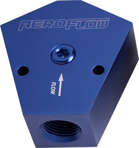 Aeroflow Performance Blue Finish. 3/4" NPT Inlet, 3/4" NPT Outlets Aeroflow Billet Y-Block with 1/8" NPT Port AF451-12 SR