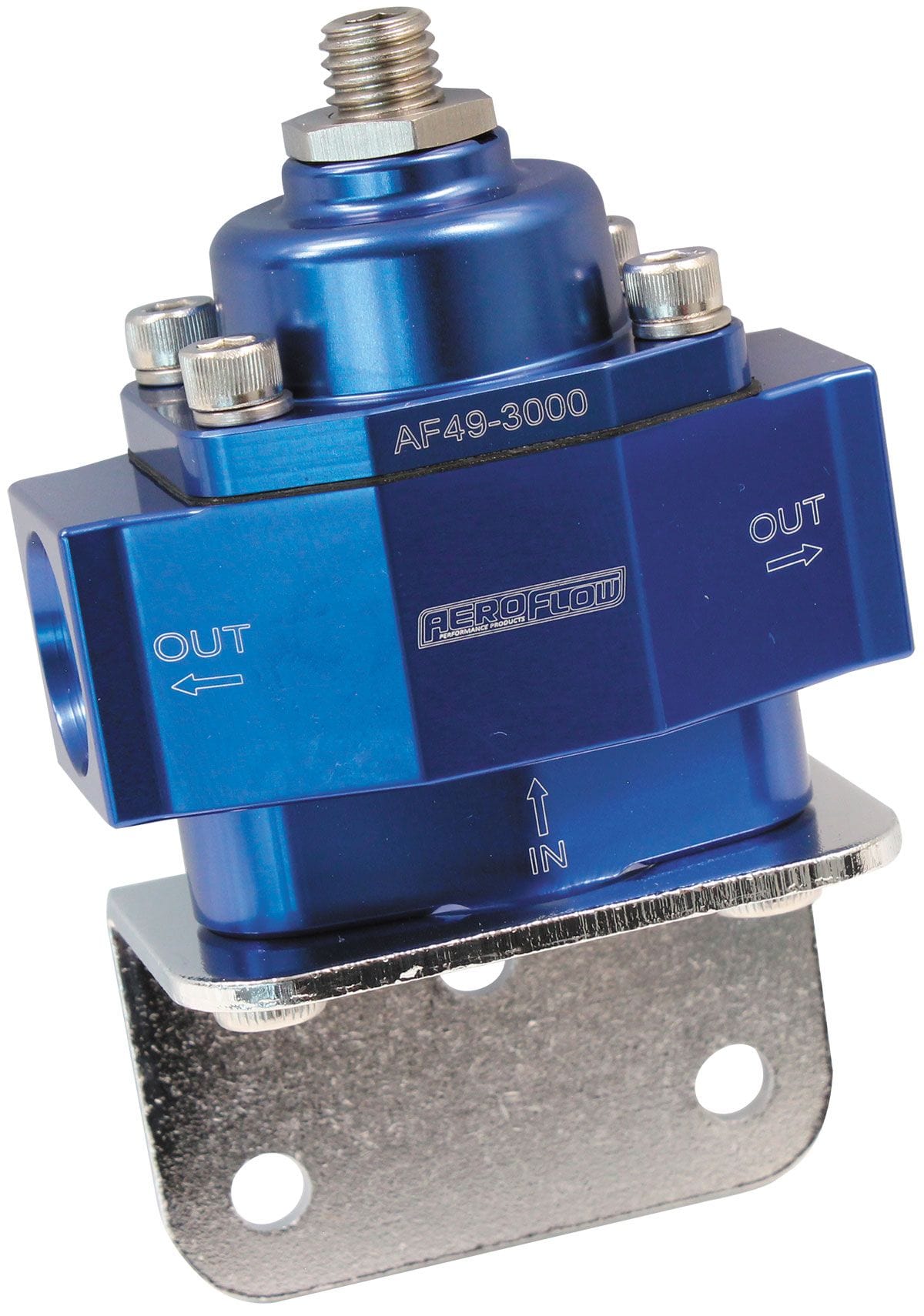 Aeroflow Performance Blue Finish. 4.5-9 psi Adjustable Aeroflow Billet 2-Port Fuel Pressure Regulator with -8 ORB Ports AF49-3000 SR