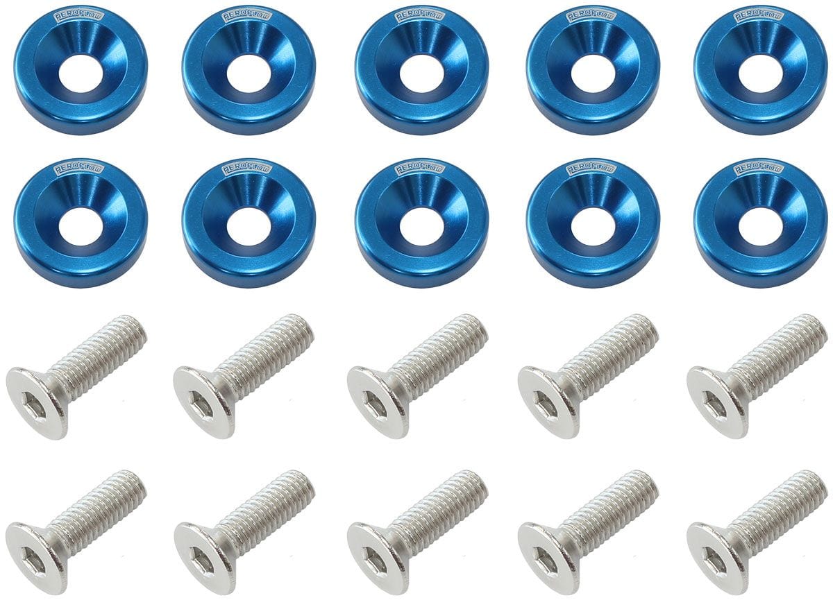 Aeroflow Performance Blue Finish Aeroflow 1/4" Billet Dress-Up / Fender Bolt Kit (10 pack) AF64-4372 SR