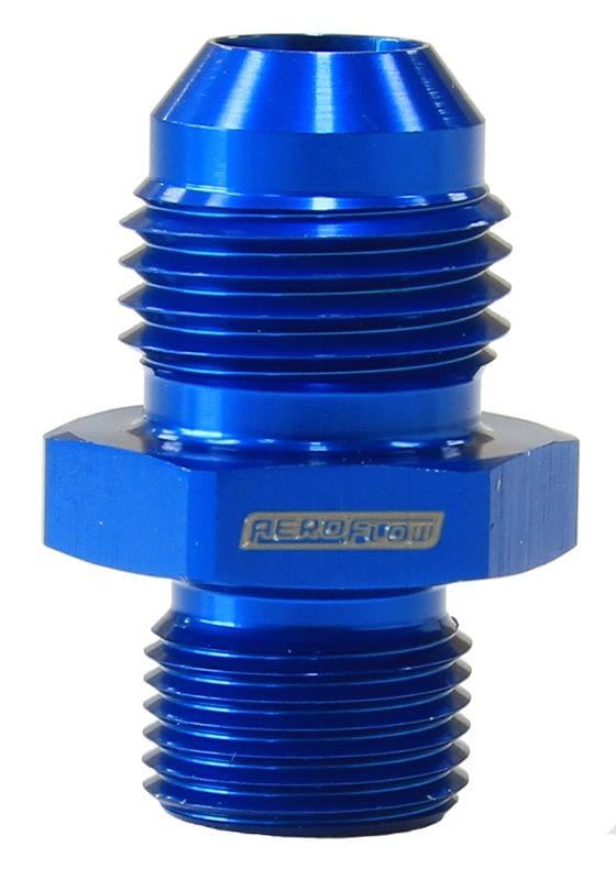 Aeroflow Performance Blue Finish Aeroflow Metric to Male Flare Adapter M12 x 1.0mm to -6AN AF738-06 SR
