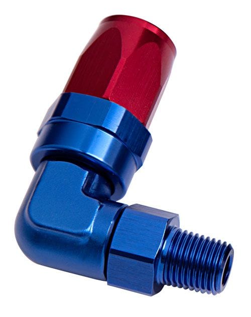 Aeroflow Performance Blue/Red Finish. Suit 100 & 450 Series Hose Aeroflow Male NPT Taper Swivel 90° Hose End 1/4" to -6AN AF829-06-04 SR