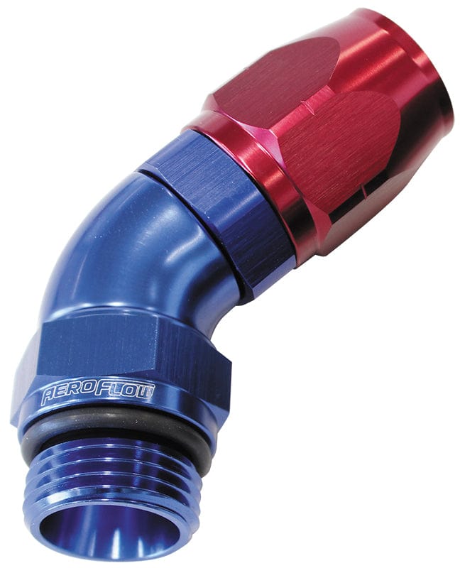 Aeroflow Performance Blue/Red Finish. Suits 100 & 450 Series Hose Aeroflow 45° Male ORB Full Flow Swivel Hose End -8 ORB to -6AN AF544-06-08 SR