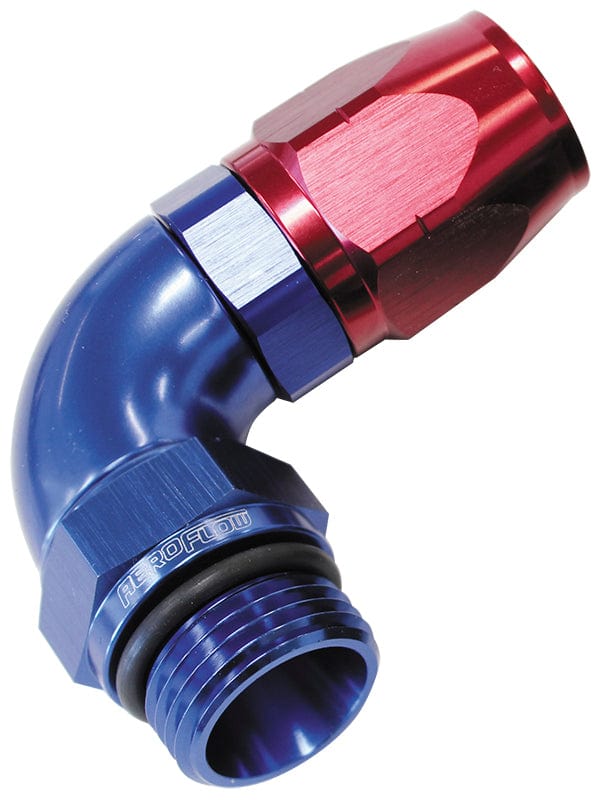 Aeroflow Performance Blue/Red Finish. Suits 100 & 450 Series Hose Aeroflow 90° Male ORB Full Flow Swivel Hose End -12 ORB to -10AN AF549-10-12 SR