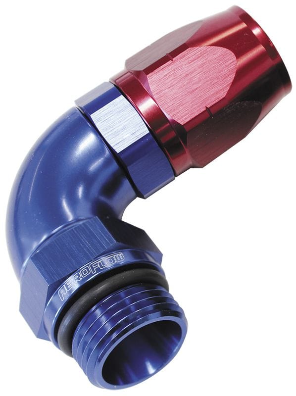 Aeroflow Performance Blue/Red Finish. Suits 100 & 450 Series Hose Aeroflow 90° Male ORB Full Flow Swivel Hose End -12 ORB to -16AN AF549-16-12 SR