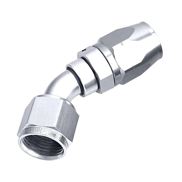 Aeroflow Performance Fittings 500 Series Cutter Swivel 45° Hose End. Suits 100 & 450 Series Hose SR