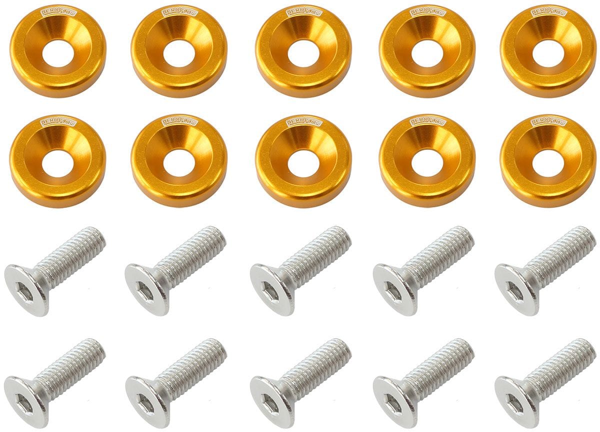 Aeroflow Performance Gold Finish Aeroflow Billet Dress-Up/Fender Bolt Kit M8 x 1.25mm (20mm UHL) AF64-4374G SR