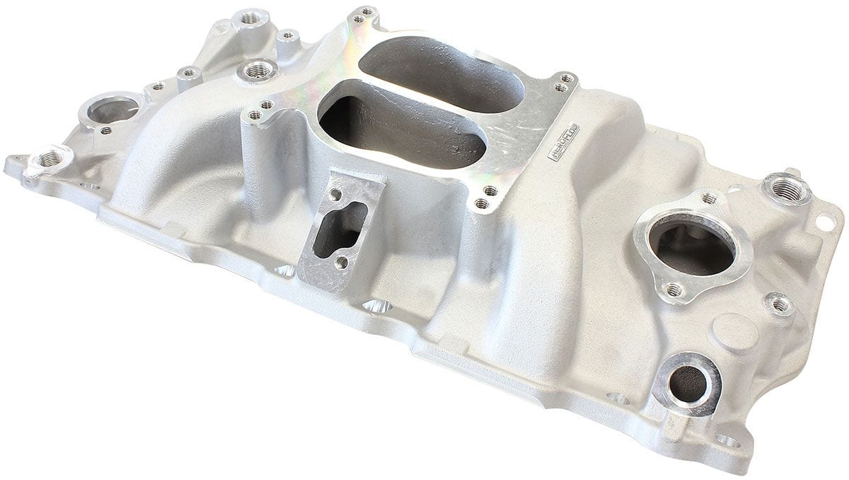 Aeroflow Performance Idle - 5500 RPM, Square Bore Carburettor Pad, EGR Mode l Aeroflow SB Chev Classic Dual Plane Intake Manifold, Natural Cast Finish AF6011-1000 SR