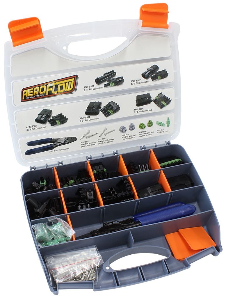Aeroflow Performance Kit Includes 1,2,3,4,6 Pin Connectors, Terminals & Crimp Tool Aeroflow Weatherpack Connector Kit AF49-8500-KIT SR