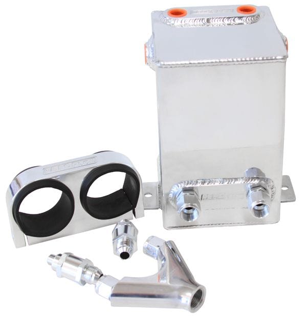 Aeroflow Performance Kit includes Surge Tank, Dual Billet Fuel Pump Bracket, Check Valves Aeroflow Dual EFI Pump Surge Tank Kit - Polished AF77-2044 SR