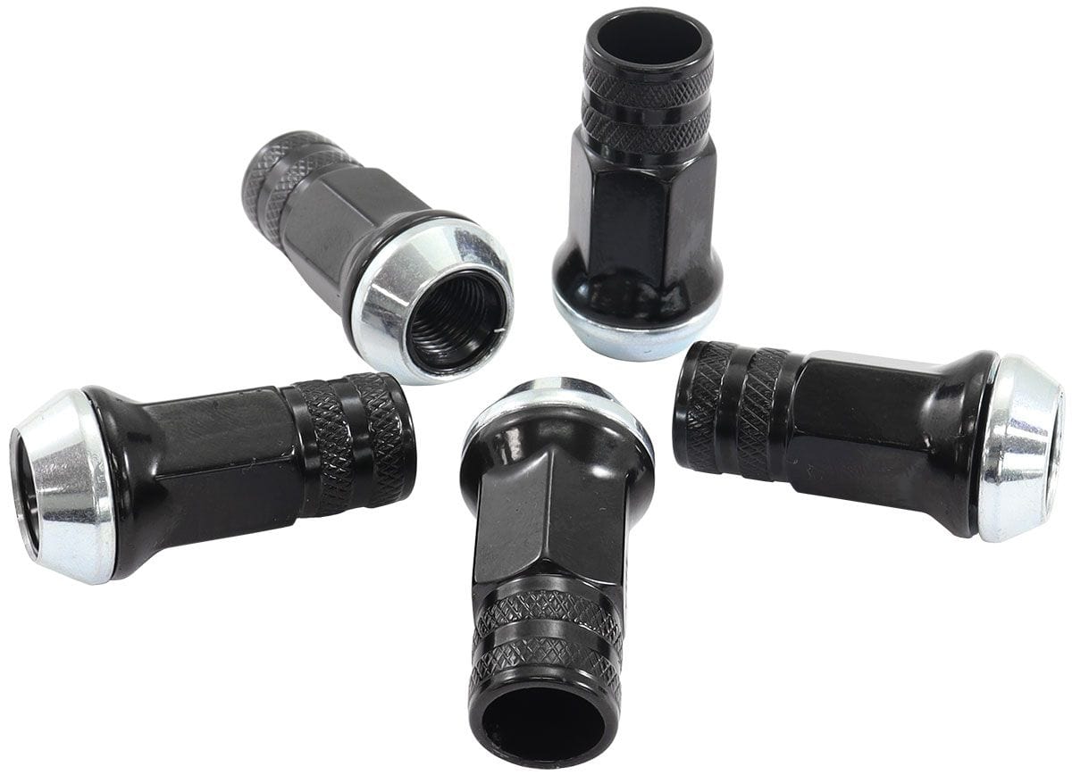 Aeroflow Performance Pack of 5, 60 Degree Taper Aeroflow Acorn Long Open Black Wheel Nuts - M12 x 1.25mm AF3015-3000 SR