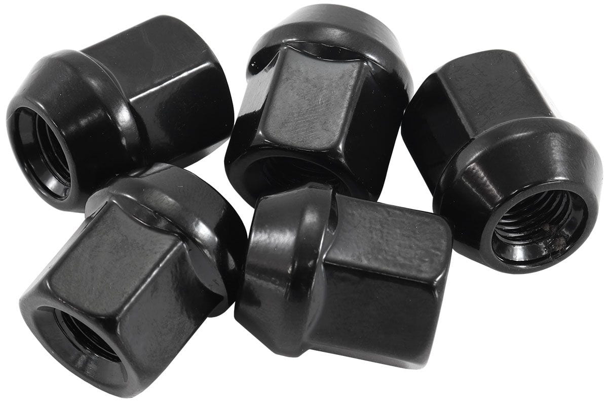 Aeroflow Performance Pack of 5, 60 Degree Taper Aeroflow Acorn Short Open Black Wheel Nuts - M12 x 1.50mm AF3016-1000 SR