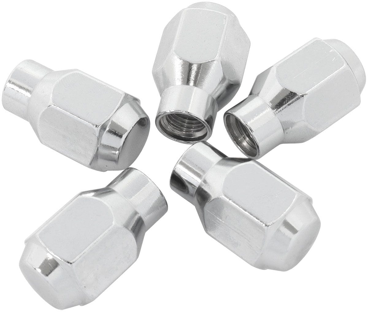 Aeroflow Performance Pack of 5, 60 Degree Taper with 0.300" Shank Aeroflow Conical ET Style Closed Chrome Wheel Nuts - 7/16-20" AF3041-4000 SR