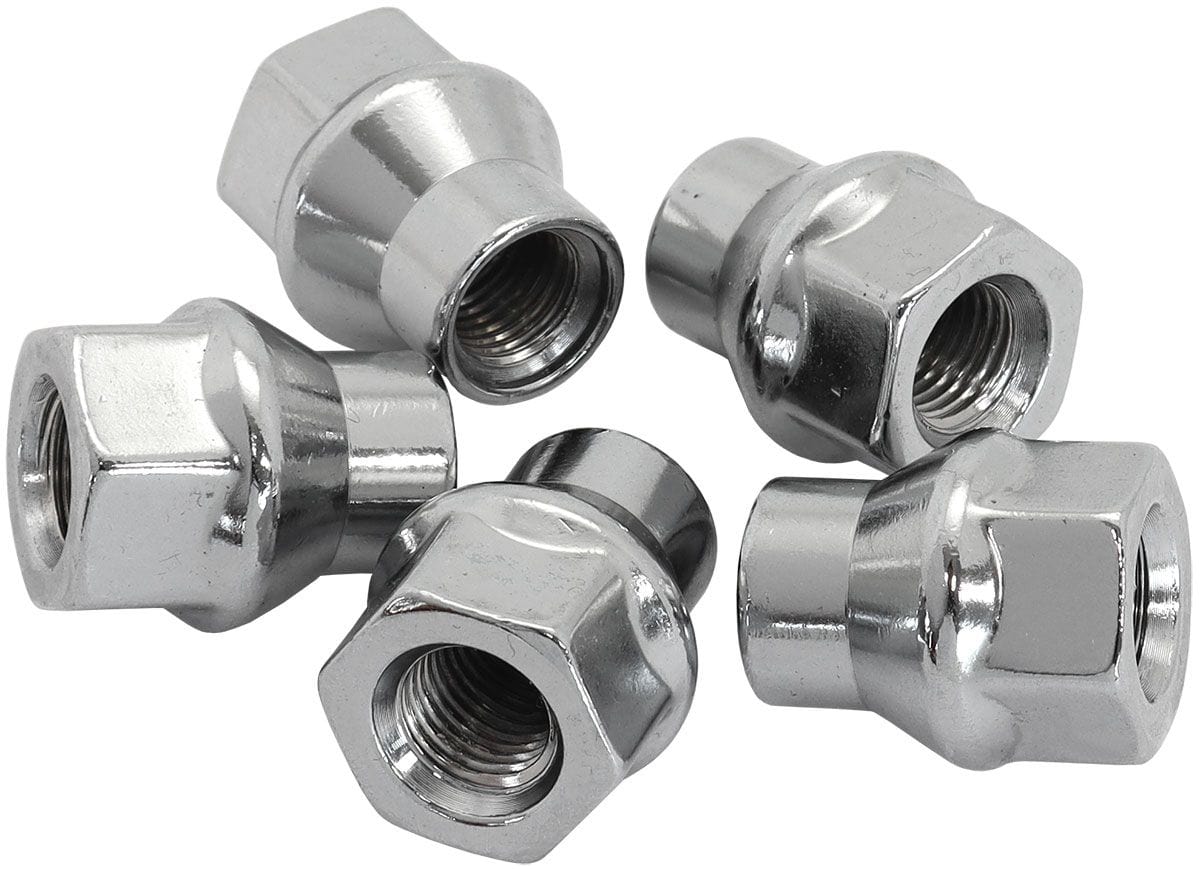 Aeroflow Performance Pack of 5, 60 Degree Taper with 0.300" Shank Aeroflow Conical ET Style Open Chrome Wheel Nuts - 1/2-20" AF3032-4000 SR