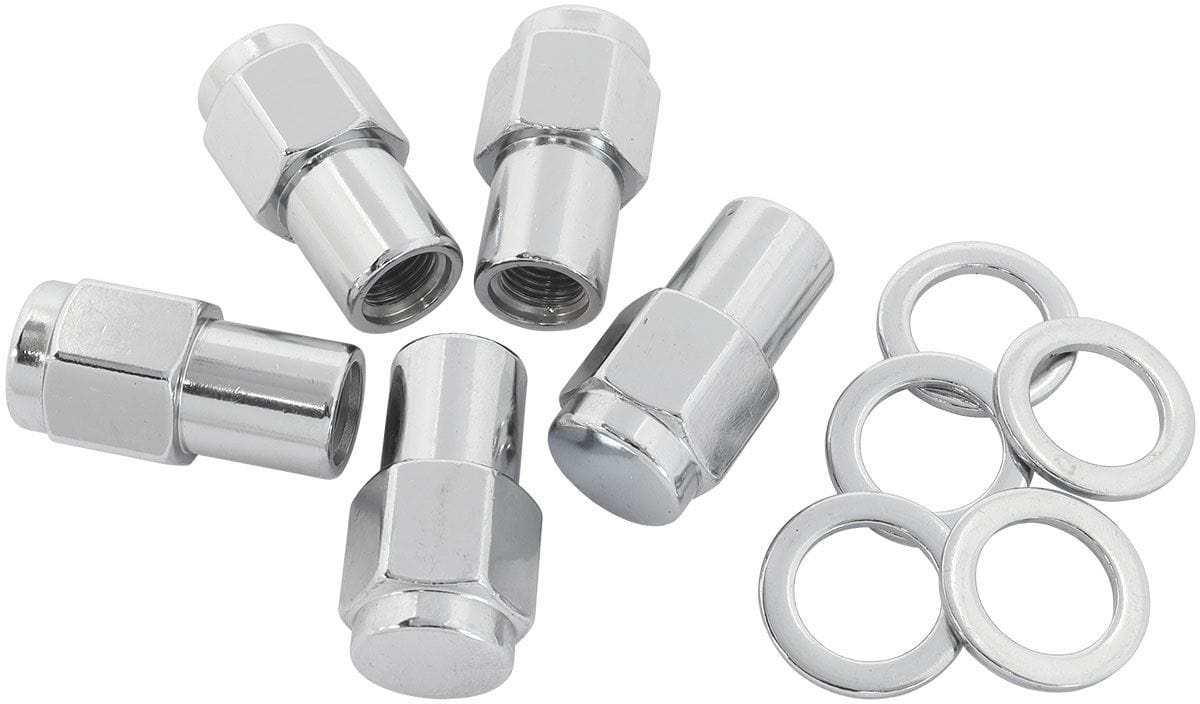 Aeroflow Performance Pack of 5, Washer Seat with Shank Aeroflow 0.750" Shank Closed Chrome Wheel Nuts - 7/16-20" AF3041-7000 SR