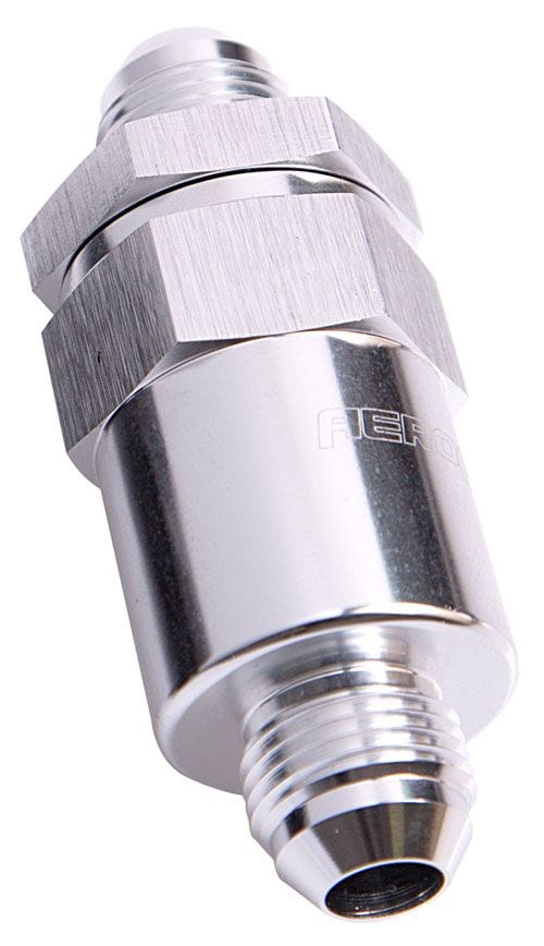 Aeroflow Performance Silver Finish. 2" Length Aeroflow 30 Micron Billet Fuel Filter -6AN AF609-06S SR