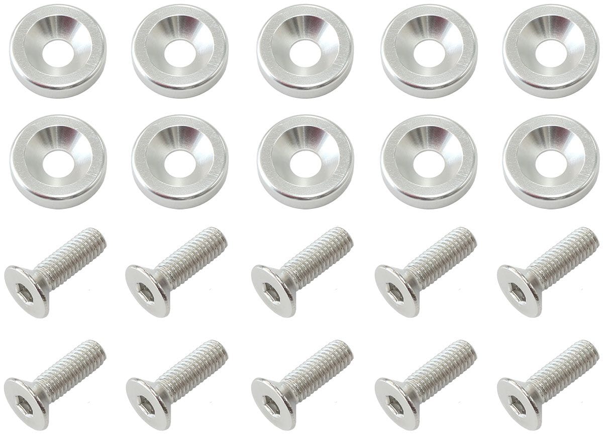 Aeroflow Performance Silver Finish Aeroflow 1/4" Billet Dress-Up / Fender Bolt Kit (10 pack) AF64-4372S SR