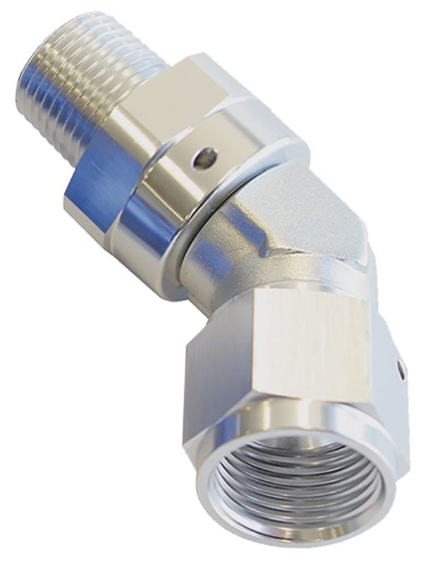 Aeroflow Performance Silver Finish Aeroflow 45° NPT Swivel to Male AN Flare Adapter 1/2" to -8AN AF919-08-08S SR