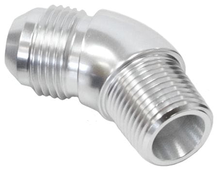 Aeroflow Performance Silver Finish Aeroflow 45° NPT to AN Full Flow Adapter 1/4" to -8AN AF523-08-04S SR