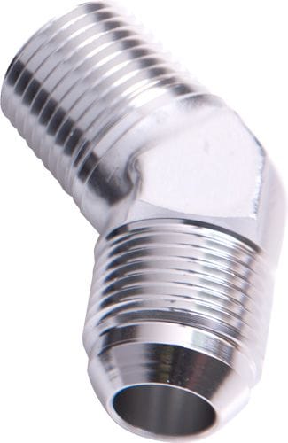 Aeroflow Performance Silver Finish Aeroflow 45° NPT to Male Flare Adapter 3/8" to -8AN AF823-08S SR