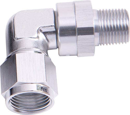 Aeroflow Performance Silver Finish Aeroflow 90° Male NPT to Female AN Adapter 1/4" to -8AN AF923-08-04S SR