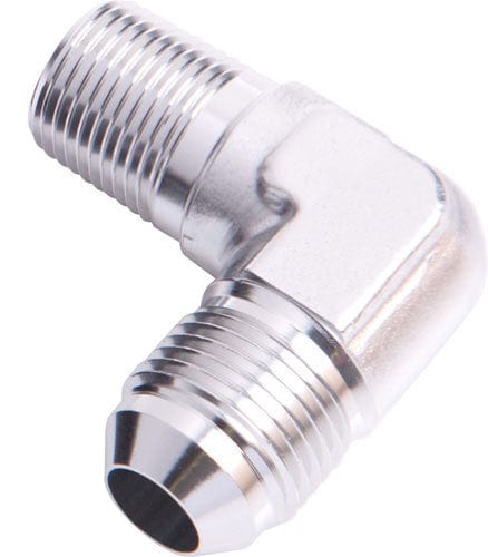 Aeroflow Performance Silver Finish Aeroflow 90° NPT to Male Flare Adapter 3/8" to -6AN AF822-06-06S SR