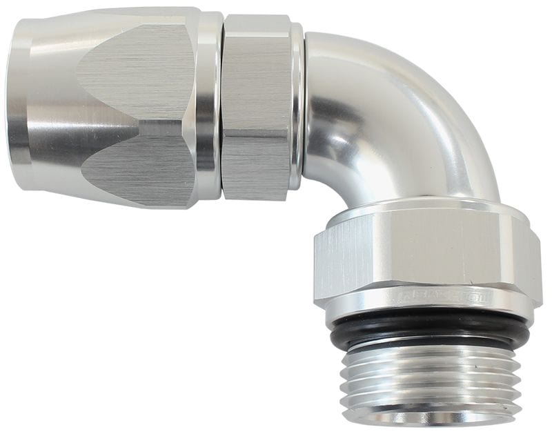 Aeroflow Performance Silver Finish Aeroflow 90° ORB Male Swivel PTFE (Teflon®) Hose End -10 ORB to -10AN AF583-10-10DS SR