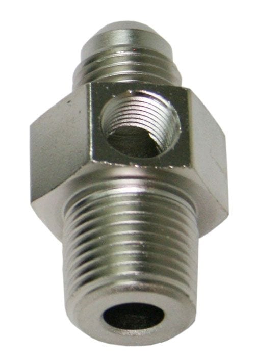Aeroflow Performance Silver Finish Aeroflow Male NPT to Adapter 3/8" to -6AN with 1/8" Port AF139-06-08S SR