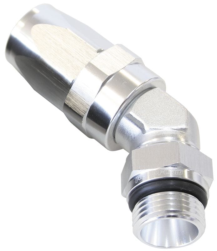 Aeroflow Performance Silver Finish. Suit 100 & 450 Series Hose Aeroflow ORB Taper Swivel 45° Hose End -12 ORB to -10AN AF844-10-12S SR