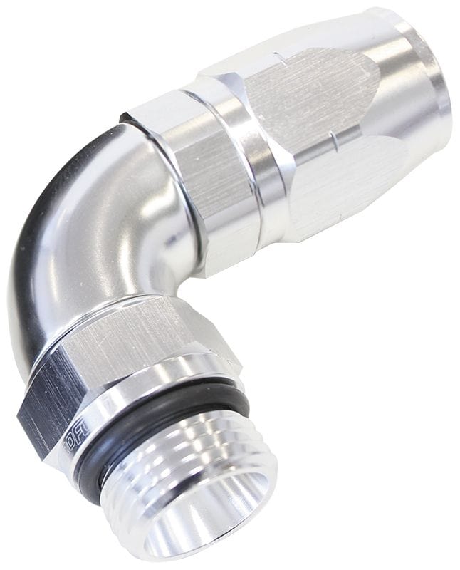 Aeroflow Performance Silver Finish. Suits 100 & 450 Series Hose Aeroflow 90° Male ORB Full Flow Swivel Hose End -16 ORB to -12AN AF549-12-16S SR