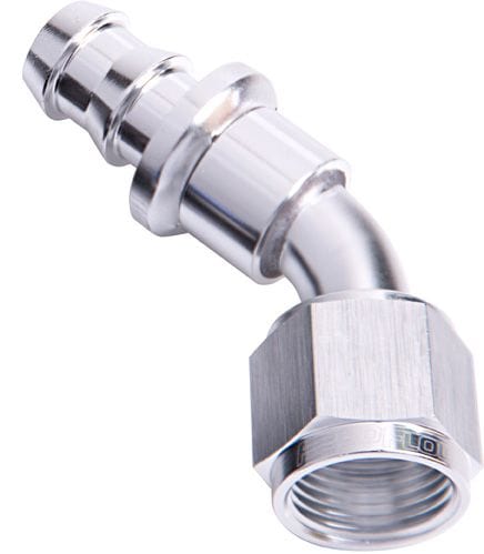 Aeroflow Performance Silver Finish. Suits 400 & 500 Series Hose Aeroflow 400 Series Push Lock 45° Hose End -6AN AF402-06S SR