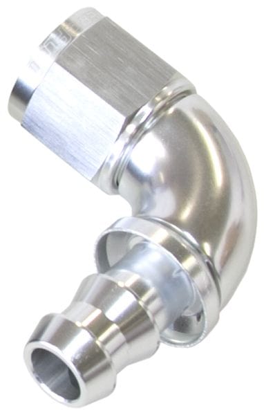 Aeroflow Performance Silver Finish. Suits 400 & 500 Series Hose Aeroflow 510 Series Full Flow Tight Radius Push Lock 90° Hose End -8AN AF513-08S SR