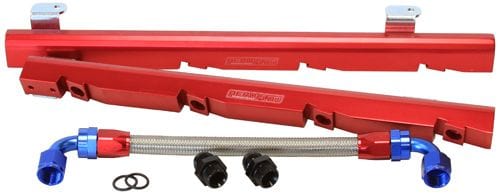Aeroflow Performance Suit 14mm Full Length Fuel Injectors, -8ORB Ports Aeroflow Holden 304-355 V8 Billet EFI Fuel Rails - Red AF64-2008R SR