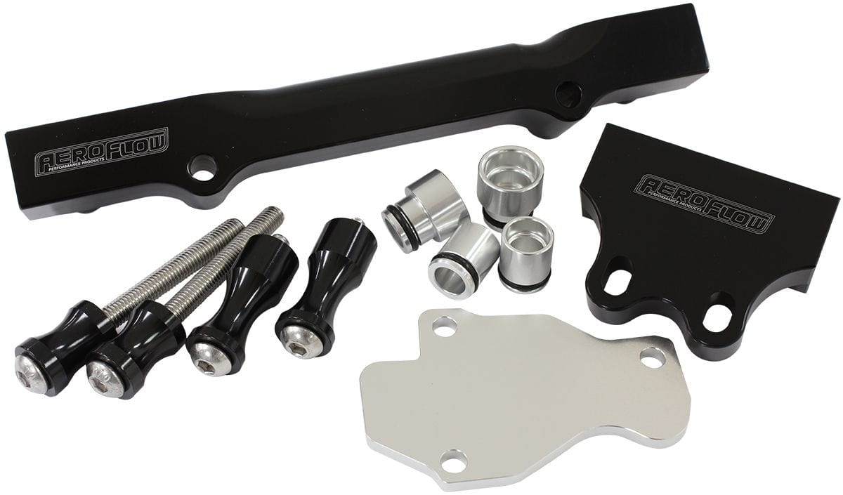 Aeroflow Performance Suit 14mm Full Short Fuel Injectors, -8ORB Ports Aeroflow Mazda Series 6,7,8 13B Billet EFI Fuel Rails - Black AF64-2204BLK SR