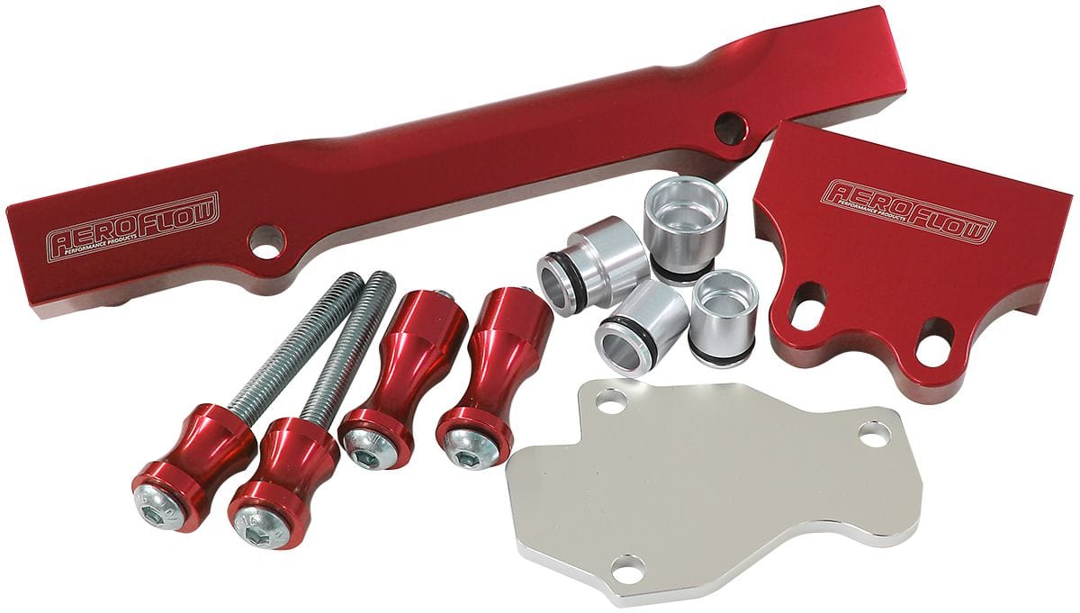 Aeroflow Performance Suit 14mm Full Short Fuel Injectors, -8ORB Ports Aeroflow Mazda Series 6,7,8 13B Billet EFI Fuel Rails - Red AF64-2204R SR