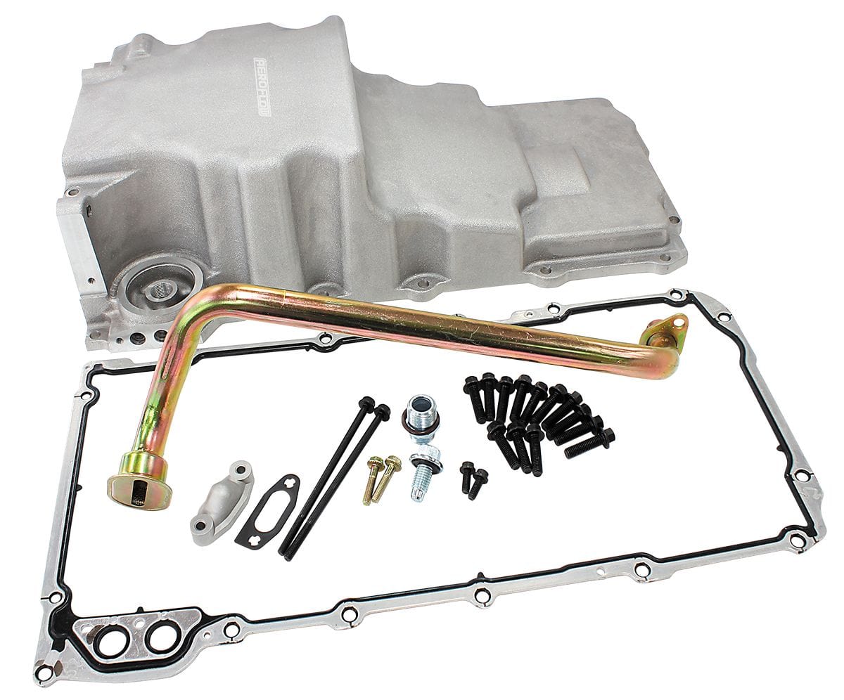 Aeroflow Performance Suit GM LS Series, 5.85 Litre Capacity Aeroflow GM LS Cast Aluminium Conversion Rear Sump Oil Pan with Extra Clearance AF82-2300 SR