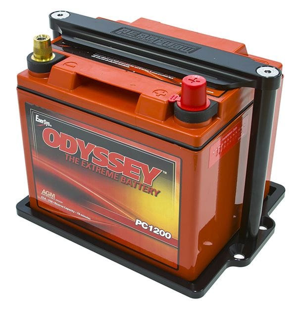 Aeroflow Performance Suit Odyssey ODPC1200 battery, Black finish Aeroflow Billet Aluminium Battery Trays AF64-2102BLK SR