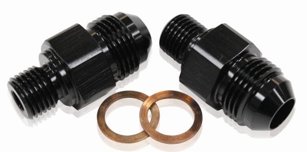Aeroflow Performance Suit TH400, 1/4" NPSM Thread to -8AN (Pair) Aeroflow Transmission Cooler Adapter AF375-08BLK SR