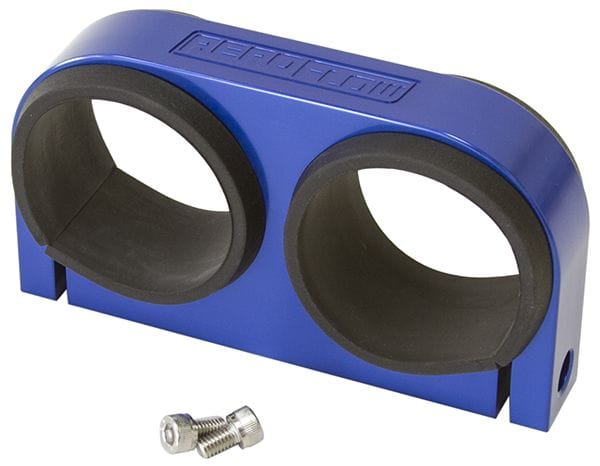 Aeroflow Performance Suits Aeroflow/Bosch 044 Fuel Pumps. Can also be used as a 2-5/8" Gau Aeroflow Dual Billet Fuel Pump Bracket - Blue AF64-2902 SR