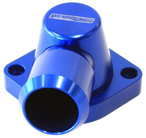 Aeroflow Performance Suits GM LS1 & LS2. Housing is designed to suit LS2 thermostat. Aeroflow Billet Swivel Thermostat Housing - Blue Finish AF64-2092 SR