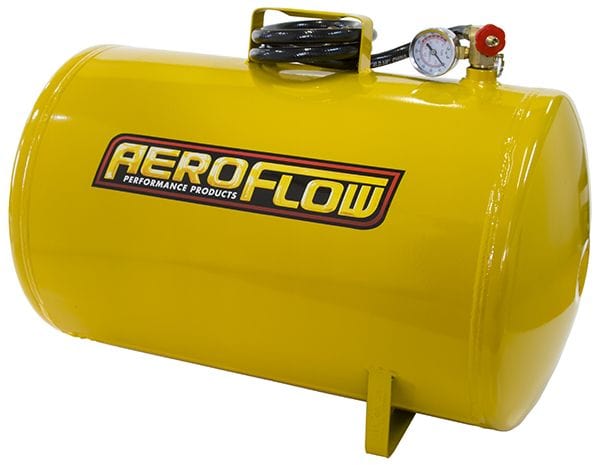 Aeroflow Performance Tank Dimensions: 21-1/16" (535mm) x 14-11/64" (360mm) Aeroflow 10 Gallon Steel Portable Air Tank - Yellow (125 PSI Max) AF77-3011 SR