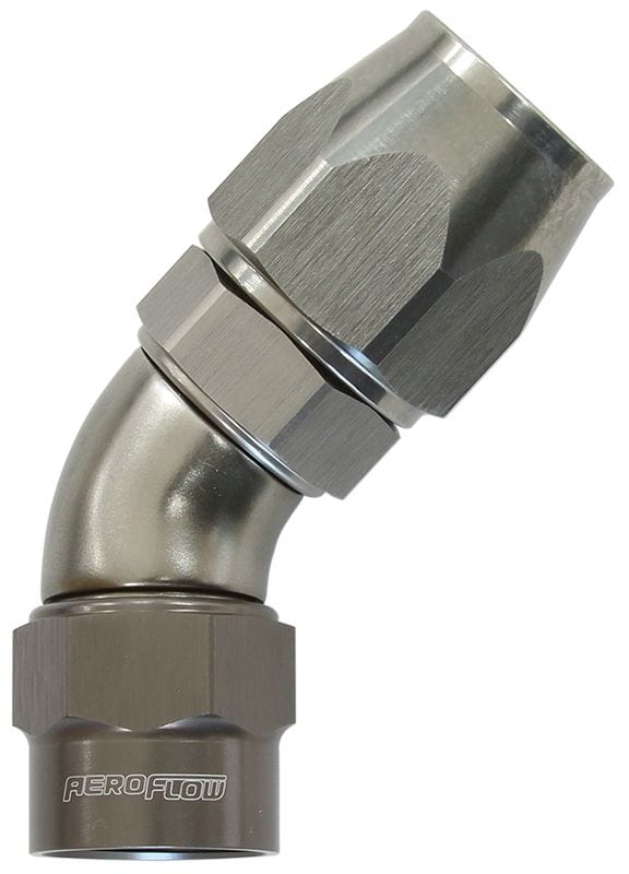 Aeroflow Performance Titanium Finish. Suits Kryptalon® Series Hose Aeroflow Kryptalon® Series Heavy Duty One Piece Swivel 45° Hose End -8AN AF7852-08 SR