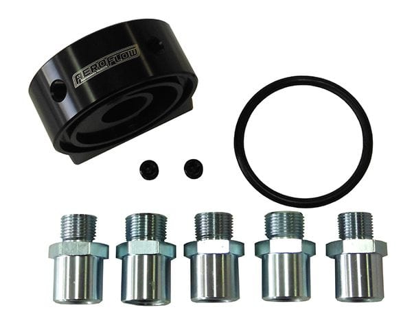 Aeroflow Performance Universal fitment, with 2 x 1/8" NPT ports, Black anodised finish Aeroflow Billet Oil Cooler Sandwich Adapter AF64-2108 SR