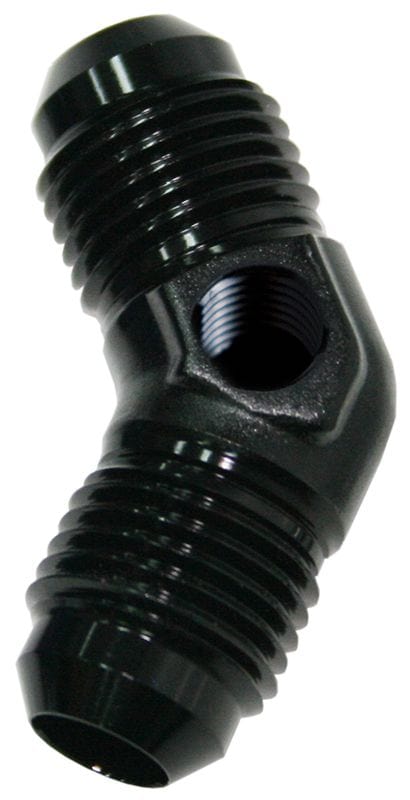 Aeroflow Performance With 1/8" NPT Port. Black Finish Aeroflow 45° Male Flare Union -6AN AF827-06PBLK SR