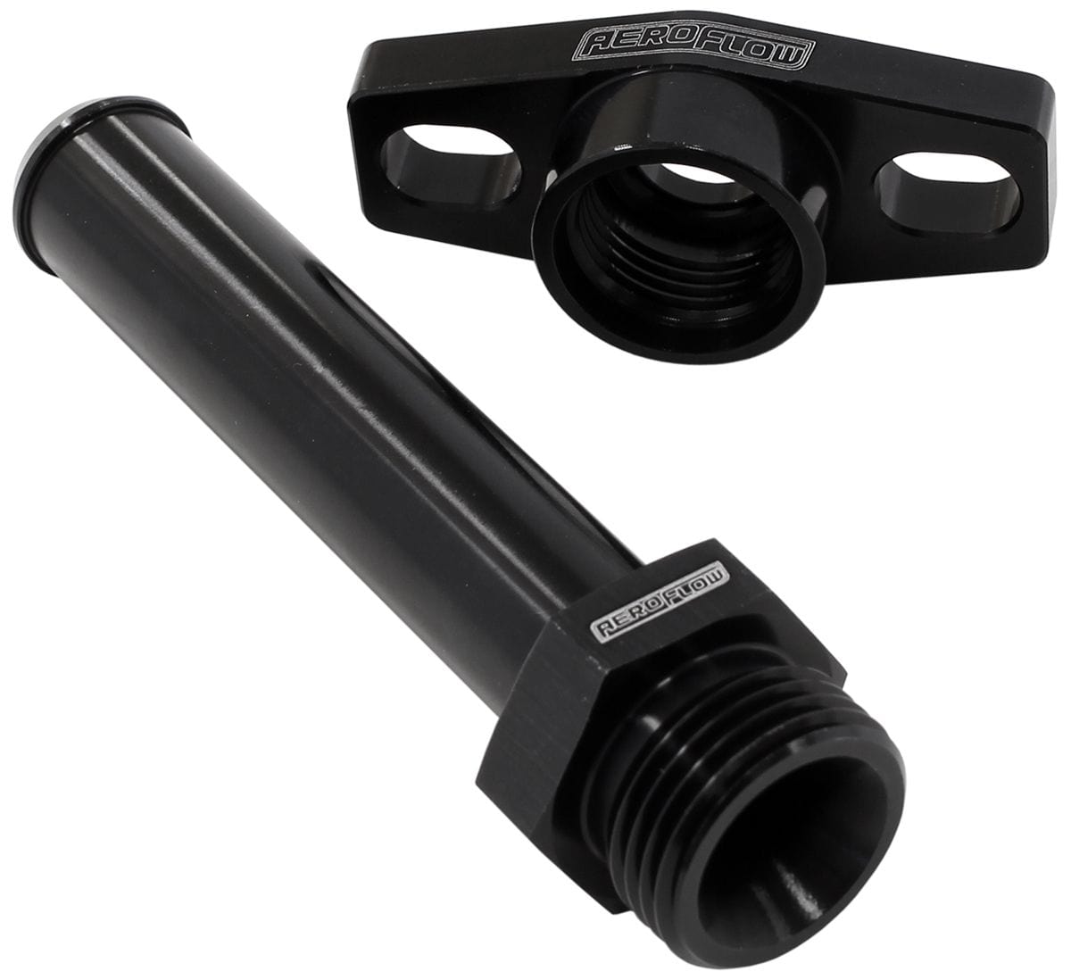 Aeroflow Performance With 100mm x 19mm Barb, 38-44mm Hole Centres. Black Finish. Aeroflow Turbo Drain Adapter AF463-13 SR