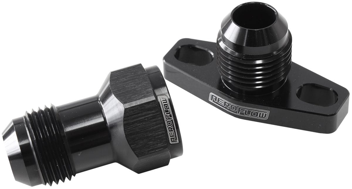 Aeroflow Performance With -10AN Fitting, 38-44mm Hole Centres. Black Finish. Aeroflow Turbo Drain Adapter AF463-11 SR