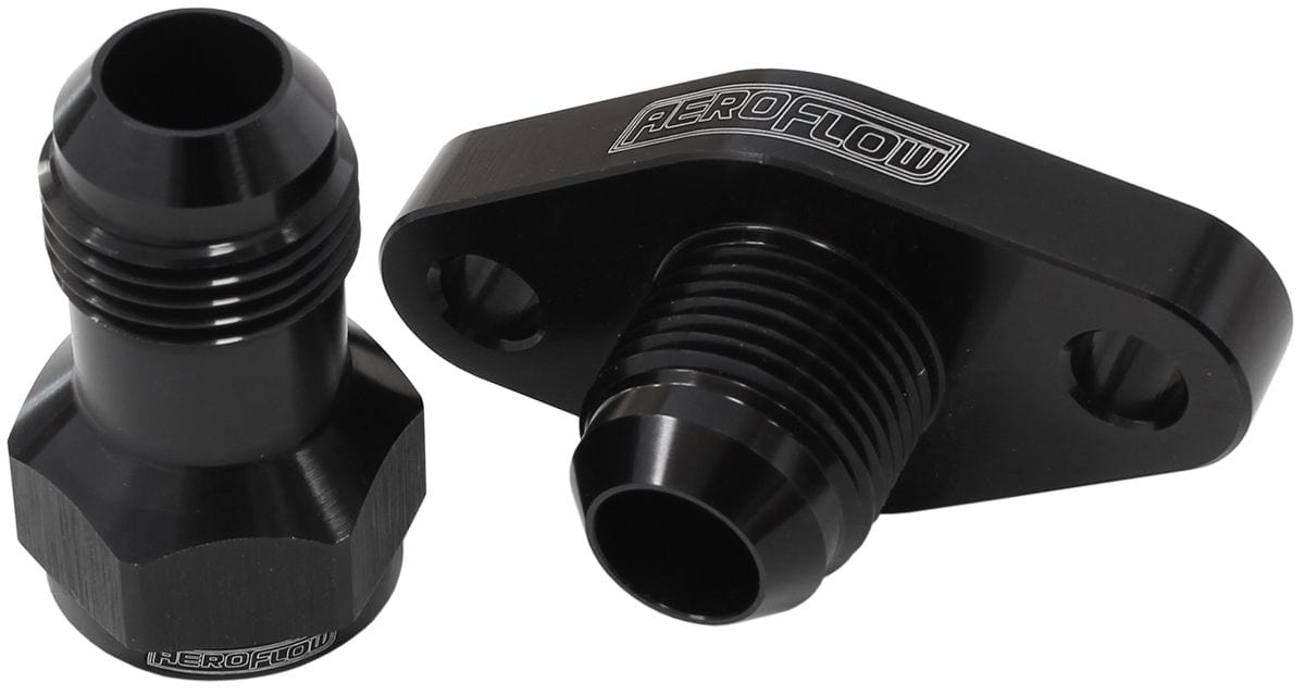 Aeroflow Performance With -10AN Fitting, 51mm Hole Centre. Black Finish. Aeroflow Turbo Drain Adapter AF463-15 SR