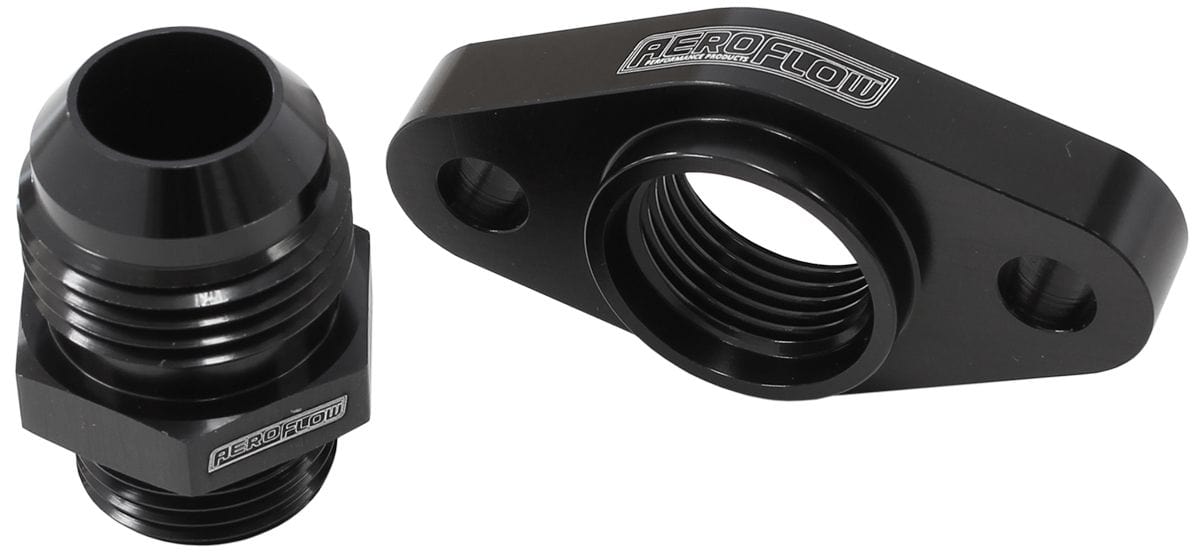 Aeroflow Performance With -12AN Fitting, 51mm Hole Centre. Black Finish. Aeroflow Turbo Drain Adapter AF463-14 SR